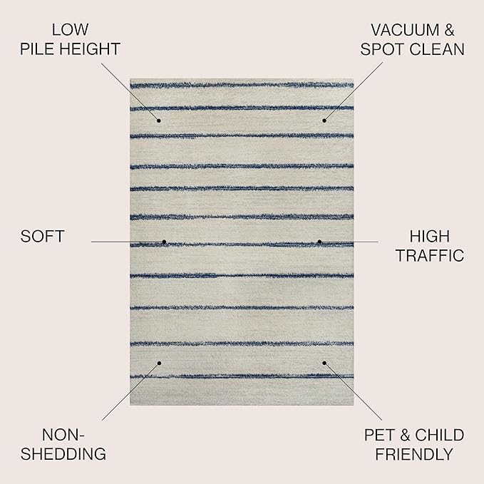 JONATHAN Y Williamsburg Minimalist Stripe Cream/Navy Indoor Area Rug, 5x8, Contemporary, Modern, Easy-Cleaning for Living Room, Bedroom, Kitchen, Pet Friendly, Non-Shedding (MOH201E-5)