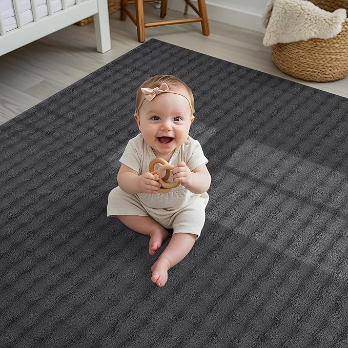 CAMILSON Modern Dark Gray Non Slip Rug 4x6 Ultra Soft High Pile Area Rugs Non Skid Rubber Backing Durable & Easy to Clean Carpet for Living Room Bedroom Kids Room Indoor Use (4 x 6 Dark Gray)