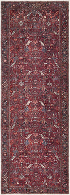 Bloom Rugs Washable Non-Slip 7 ft Runner - Burgundy Traditional Bordered Runner for Entryway, Hallway, Bathroom, and Kitchen - Exact Size: 2.5' x 7'
