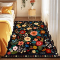 Floral 4x6 Area Rug Machine Washable Soft Print Boho Carpet Non Slip Doormat Low Pile Flower Area Rugs for Living Room Bedroom Nursery Kitchen Dining Room Indoor-Black