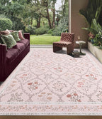 YIHOUSE 8x10 Washable Rug for Living Room, Pink Floral Rugs for Bedroom Boho Area Rug Non Slip Ultra-Thin Large Rug for Kids Playroom, Classroom, Girls Dorm, Nursery, Pink Multi