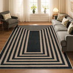 Lahome Modern Geometric Easy Jute Outdoor Rug, 5x7 Patio Living Room Rug Large Black Carpet for Bedroom, Farmhouse Washable Indoor Outdoor Carpet for Dining Room Backyard Deck