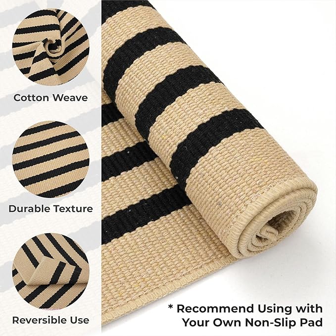 KOZYFLY Brown and Black Striped Porch Rug 27.5x43 Inches Area Rug Washable Outdoor Doormat Front Door Mat Cotton Striped Indoor Outdoor Rugsfor Front Door Kitchen Entryway Patio Porch