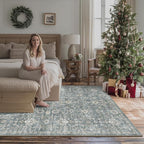 6x9 Washable Rug Vintage Fade Resistant Boho Distressed Non-Slip Indoor Large Carpet Low Pile Lightweight & High-Traffic Safe for Bedroom, Dorm, Playroom - Farmhouse Decor