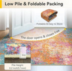 Washable Area Rugs 2'x8' Non-Slip Modern Abstract Soft for Living Room Entryway Bedroom Nursery, Print Pattern, Orange Blue Pink Yellow Colorful