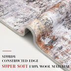 Modern Abstract Hallway Runner Rug, Grey Orange Multi 2x8 Runner Rug, Washable Kitchen Runner Non-Slip Soft Thin Print Faux Wool Carpet for Entryway Bedroom Laundry Room Indoor