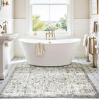 jinchan Kalen Area Rug 4x6 Washable Bedroom Rug Vintage Indoor Thin Floor Cover Retro Distressed Floral Country Boho Lightweight Non Slip Carpet for Kitchen Living Room Dining Room Office Blue