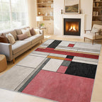 6x9 Abstract Geometric Rugs for Bedroom Decor, Washable Black White Red Geometry Pattern Area Rug, Living Room Home Decoration, Non Slip Soft Thin, Minimalist Modern Decor Carpet PF-P 49