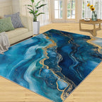 Blue Gold Marble Rugs for Bedroom - 5x6 Area Rug - Modern Fashion Marble Rugs for Living Room, European Light Luxury Art Rug, Washable Home Decor Carpet