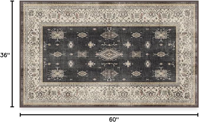 RUGGABLE Washable Vintage Area Rug – Verena Dark Wood 3x5, Stain-Resistant, Non-Slip – Small Machine Washable Rugs for Living Room, Bedroom, Hallway, Entryway & Office–with Cushioned Pad