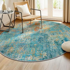 Washable Area Rugs 8ft Non-Slip Modern Abstract Soft for Living Room Entryway Bedroom Nursery, Print Pattern, Teal Blue Green Orange Rust Red Coloreful