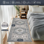 PURRUGS Vintage Farmhouse Boho Runner Rug 2'6" x 6', Non-Slip Machine Washable Rug, Accent Area Rug for Kitchen, Hallway, Entryway, Bedroom, Living Room and Dining Room, Periwinkle Gray/Soft Ivory