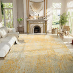 Ompaa Living Room Rug 8x10 Area Rugs Washable Abstract Boho Large Carpet Non-Slip Non-Shedding Faux Wool Indoor Vintage Rug for Bedroom, Classroom, Dining Room, Kids Playroom (Orange, Silver & Gray)