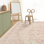 RUGGABLE Washable Area Rug – Kamran Soft Pink 10x14, Stain-Resistant, Non-Slip – Large Machine Washable Rugs for Living Room, Bedroom, Hallway, Entryway & Office–with Cushioned Pad