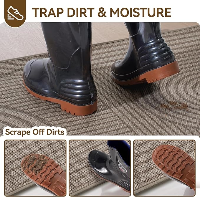Front Door Mat 24''x35'', Absorbent Muddy Dirt Resist Washable Non Slip Low-Profile Indoor Doormat, Easy Clean Welcome Entryway Door Mats, Brown