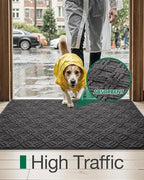 LUMI Indoor Door Mat, Absorbent Non-Slip Thin Doormat, Washable Door Mats, Woven Pattern Inside Floor Mat, Ideal for Entryway, Front Door, Home Decor, 32"x48", Woven Grey