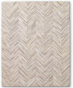 Elegant Rectangular Rug Cowhide Leather Stylish Non Slip Chevron Patchwork Area Rug for Bedroom, Indoor and Outdoor Floor Carpet (Beige-9.9 x 14 ft)