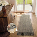 Collive Washable Kitchen Runner Rug, Modern Farmhouse Hand Woven Entryway Rugs Non Slip, Cotton Reversible Bathroom Carpet for Bedroom Hallway Foyer Back Door Decor, Natural/Black 2 x 4.3 ft