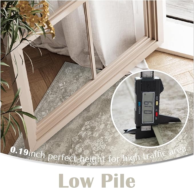 jinchan Hallway Runner Rug 2x10 Vintage Floral Distressed Design - Machine Washable Non-Slip Low-Pile Soft Thin Faux Wool Kitchen Carpet for Farmhouse Bedroom Laundry Room(2x10ft, Brown)