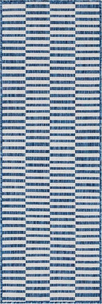 Unique Loom Outdoor Striped Collection Area Rug - Striped (2' x 6' 1" Runner, Blue/Ivory)