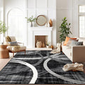 Rugshop Modern Wavy Circles Design Area Rug, Non-Shedding Carpet for Living Room, Primary Bedroom, or Dining Room, Grand Room,Open Spaces Black, 10' x 14'