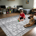 5x7 Washable Area Rug for Living Room Faded Grey, Non Slip Vintage Floral Bedroom Rugs Retro, Traditional Indoor Floor Carpet for Dining Room, Kitchen, Farmhouse, Office Classroom