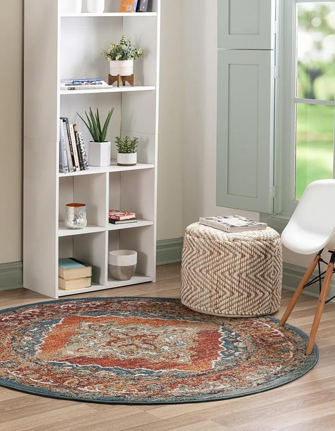 Unique Loom Isabella Collection Area Rug - Rossellini (5' 1" Round, Rust Red/ Beige)