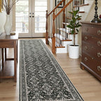WITSHOCK Black Boho Washable 3x8 Kitchen Runner Rug,Vintage Neutral Hallway Rugs for Entryway,Soft Distressed Floor Mat for Bedroom,Entrance,Indoor Back Door(Black,3x8)