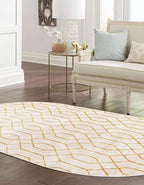 Unique Loom Glam Collection Area Rug - Trellis (7' 10" x 10' Oval, White Gold/ Gold)