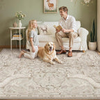 Lahome Boho Animal 5x7 Washable Living Room Area Rugs, Beige Soft Rugs for Bedroom, Botanical Large Boho Non Slip Dining Room Carpet for Under Table Entryway Kitchen Office (5x7ft,Beige)