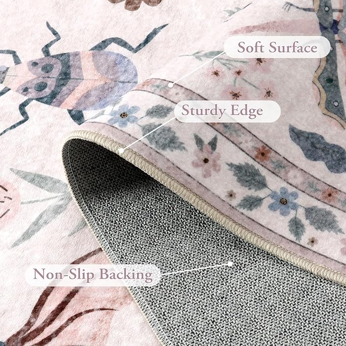 Lahome Insect Washable Runner Rug, 2x6 Kitchen Runners for Hallways 6 Feet Non Slip, Soft Laundry Room Rug Ultra-Thin Long Carpet for Bathroom Bedroom Entryway, Pink