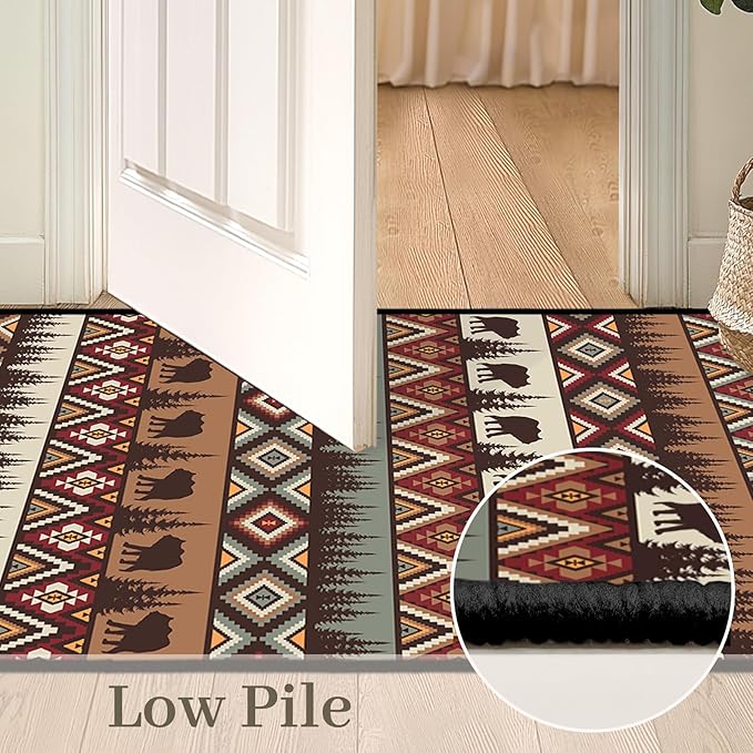 Rustic Cabin Wildlife Area Rug 3x5 Washable Bedroom Rug,Bear Moose Deer Country,Farmhouse Throw Rugs Non Slip Area Carpet Small Floor Carpets Mat for Entryway,Living Room,Laundry,Office