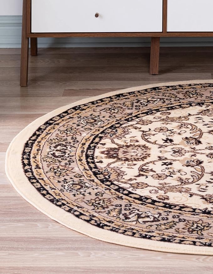 Unique Loom Sialk Hill Collection Area Rug - Washington (4' 1" Round Ivory/Black)