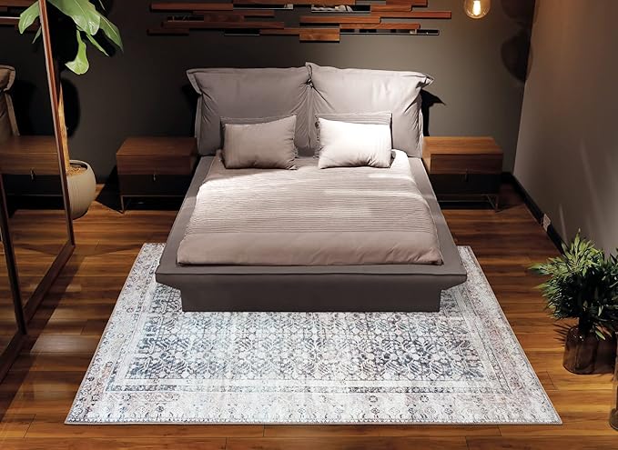 Bloom Rugs Washable Non-Slip 3' x 5' Rug - Tan/Blue/Green Traditional Area Rug for Living Room, Bedroom, Dining Room, and Kitchen - Exact Size: 3' x 5'