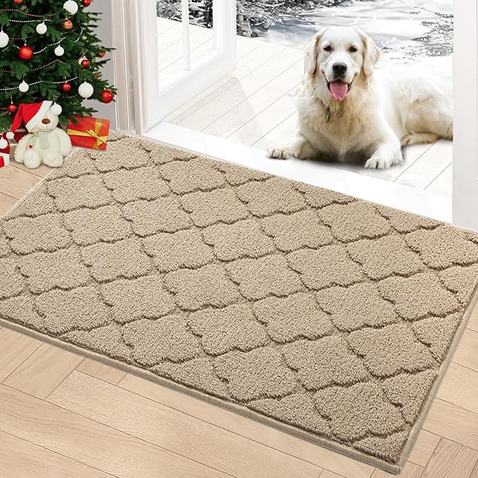 Timo Indoor Doormat, Front Door Mat 20"x32" Absorbent Rubber Backing Non Slip Door Mats, Machine Washable Resist Dirt Low Profile Entryway Rug, Front Door Rugs Indoor for Muddy Wet Shoes, Beige