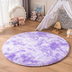 duduta Purple Plush Round Rug 4x4 ft, Tie Dye Fluffy Shag Rugs for Bedroom Classroom Nursery Playroom Dorm Decor, Washable Non Slip