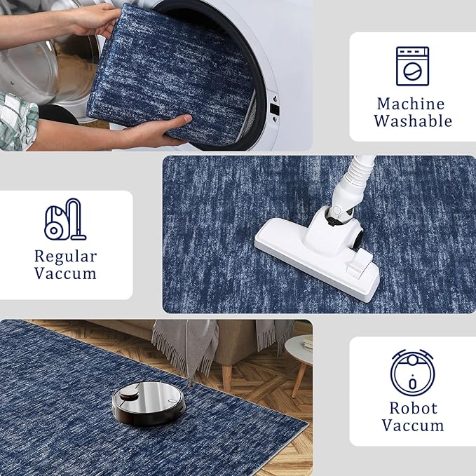 RUGSREAL Living Room Area Rug 10x13 Modern Solid Color Large Bedroom Rug with Rubber Backing Stain Resistant Low Pile Dining Room Throw Carpet Contemporary Washable Rug for Home Decor Office, Blue