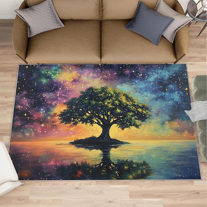 2x4 Tree of Life Runner Rug for Hallway - Galaxy Tree Kitchen Mat, Dreamlike Starry Sky Kitchen Runner Rug Soft Non Slip Anti Fatigue for Laundry Room Indoor Hallways