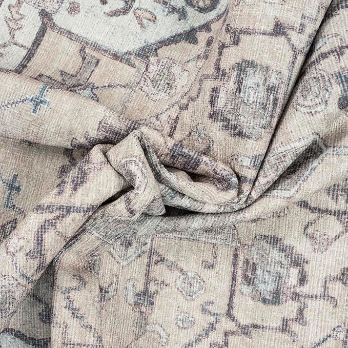 GLN Rugs Traditional Collection - Machine Washable Area Rug, Traditional Washable, Non Slip, Low Pile Chenille Rug, Living Room, Bedroom, Kitchen Rug (8' x 10' Cream/Gray)