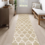 Lahome Moroccan Washable Runner Rug - 2x7 Runner Rug Non-Slip Kitchen Runner Ultra-Thin Non-Shedding Soft Hallway Rug, Modern Trellis Print Indoor Carpet Runners for Entryway Bedroom (Taupe, 2'x7')