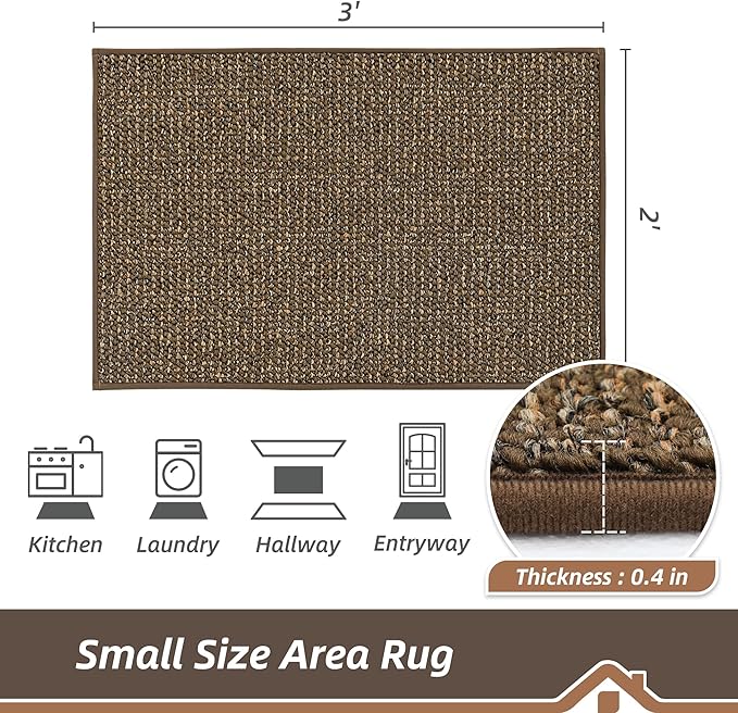 BEQHAUSE 2x3 Entryway Rug Indoor Door Mat Non-Slip Washable, Hallway Rugs Absorbent & Stain Resistant Hall Carpet Runner Rugs for Entryway, Front Door Floor Mats Laundry Room Rugs for Entry, Brown