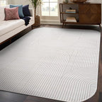 Beverly Rug Modern Geometric Area Rug 8x10 Low-High Pile Durable Soft Abstract Semi-Circles Indoor Rugs for Living Dining Room Office Stain Resistant Non Shedding Indoor Carpet Beige White 8 x 10