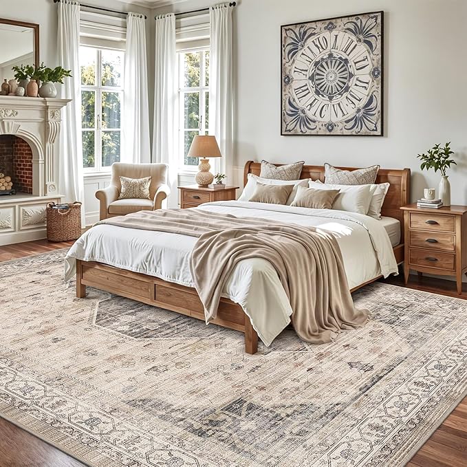 LUMI 8x12 Washable Area Rug for Living Room, Ultra Soft Traditional Rugs Non Slip with Rubber Backing, Low Profile, High Traffic, Stain Resistant Carpets, Ideal for Bedroom, Dining Room, Indoor