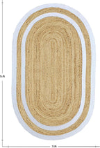 Oval Runner 2x6 Kilim Jute Runner Natural Oval Thick 0.27" Solid Design Beige White Hand Braided Jute Flatweave Mat Handmade Boho Indoor Outdoor Rugs for Kitchen Enterway