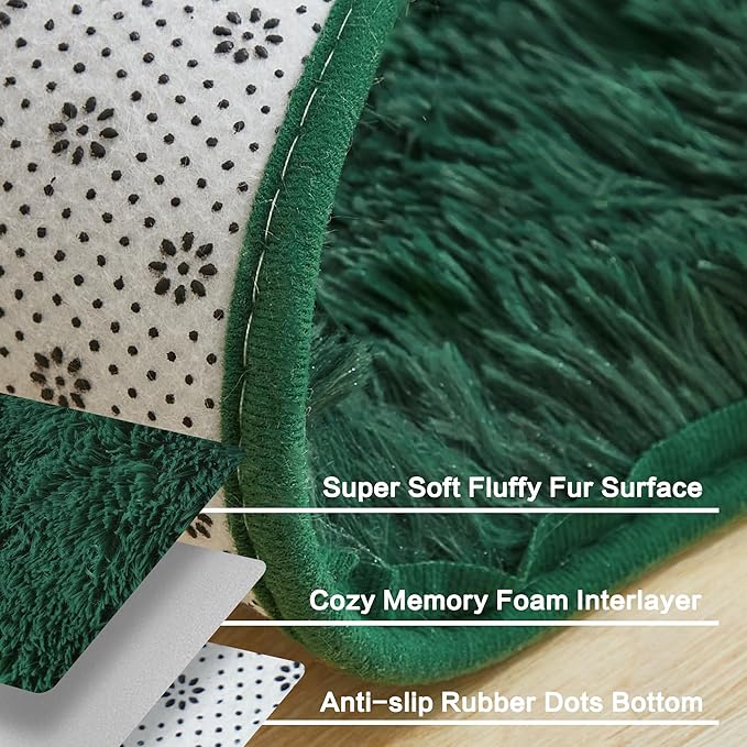 Andency Emerald Green Soft Area Rugs for Living Room Bedroom, 3x5 Non-Slip Fluffy Shag Carpet, Indoor Floor Fuzzy Shaggy Living Room Plush Rug for Kids Dorm Nursery Home Decor Aesthetic