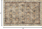 Phantoscope Washable Area Rug 4'x6' Non-Slip, Vintage Neutral Rugs for Living Room, Bedroom, Dining Room, Distressed Boho Floral Medallion Pattern, Low-Pile Foldable Carpet, Brown/Charcoal Spice