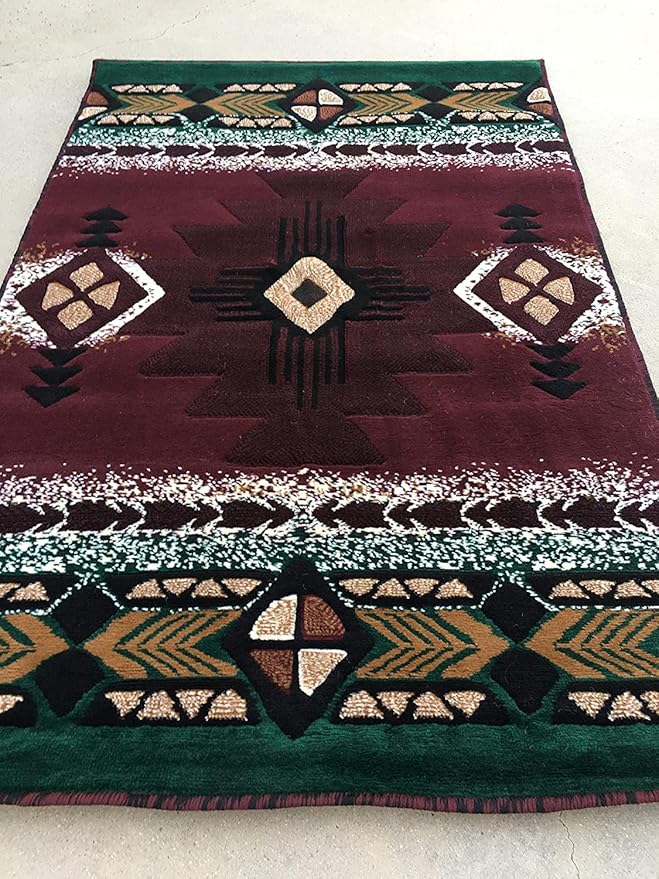 YHSF South West Native American Area Rug C318 - Easy Clean, Thick, Soft, Durable Native Tribal American Indian Inspired Rug for Bedroom/Living Room and More - Burgundy, 2 Feet x 3 Feet 4 Inches