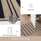 Tangsoo Stripe Easy Jute Rug 4x6 for Paito,Thin Non-Slip Indoor Outdoor Black Door Carpet,Washable Farmhouse Throw Mat for Front Porch Kitchen Bedroom Foyer