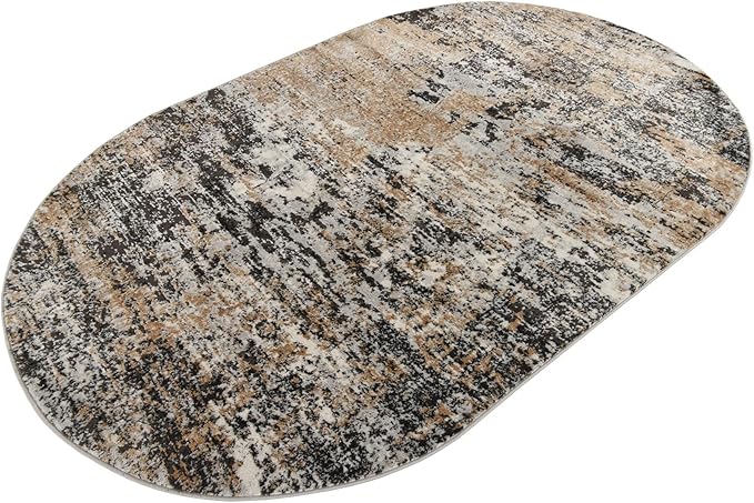 Rugs.com Leipzig Collection Rug – 5x8 Oval Beige Low-Pile Rug Perfect for Living Rooms, Large Dining Rooms, Open Floorplans