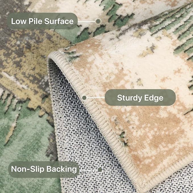 Washable Rug 8x10 Area Rug for Living Room Bedroom, Large Modern Abstract Rug Indoor Floor Carpets Low Pile No Shed Non-Slip with Rubber Backing Dining Room Kitchen Office (Green, 8'x10')